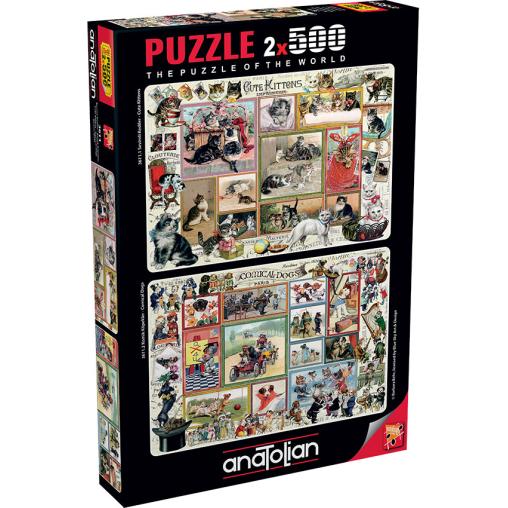 Puzzle Anatolian Lindos Gatitos y Perros Cómicos 2 x 500 Piezas