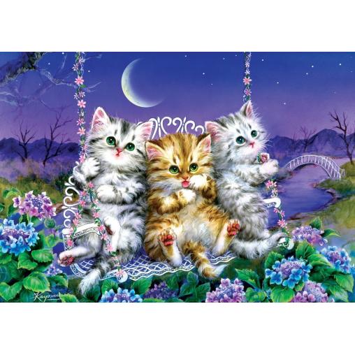 Puzzle Art Puzzle Gatitos En Columpio a la Luz de la Luna de 50