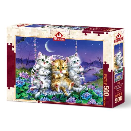 Puzzle Art Puzzle Gatitos En Columpio a la Luz de la Luna de 50