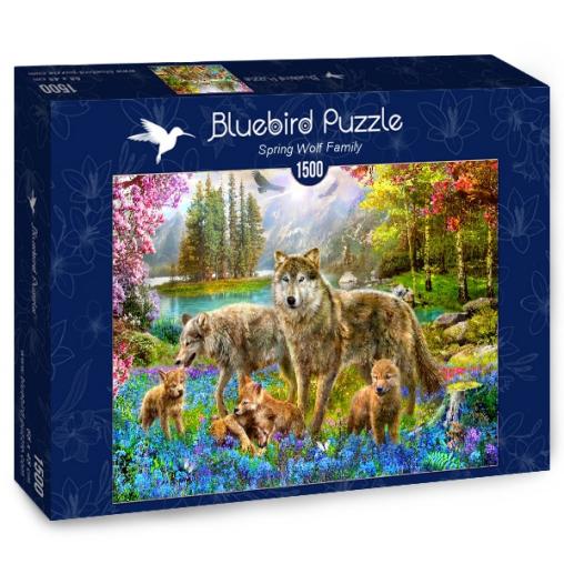 Puzzle Bluebird Familia de Lobos en Primavera de 1500 Piezas