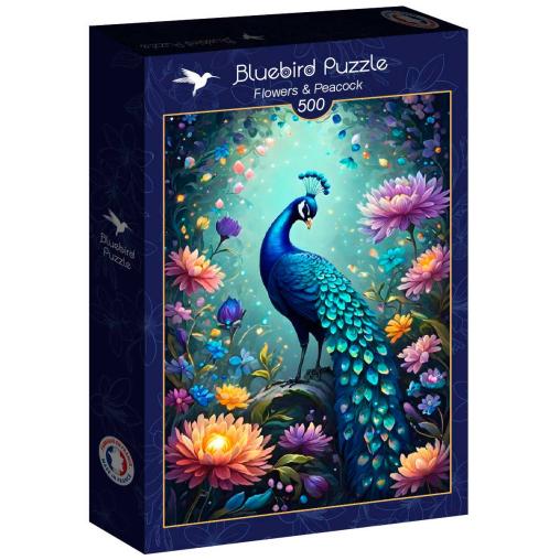 Puzzle Bluebird Flores y Pavo Real de 500 Piezas