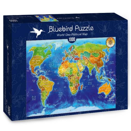 Puzzle Bluebird Mapa Geo-Político del Mundo de 1000 Piezas