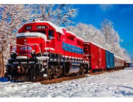 Puzzle Bluebird Tren Rojo en la Nieve de 1500 Piezas