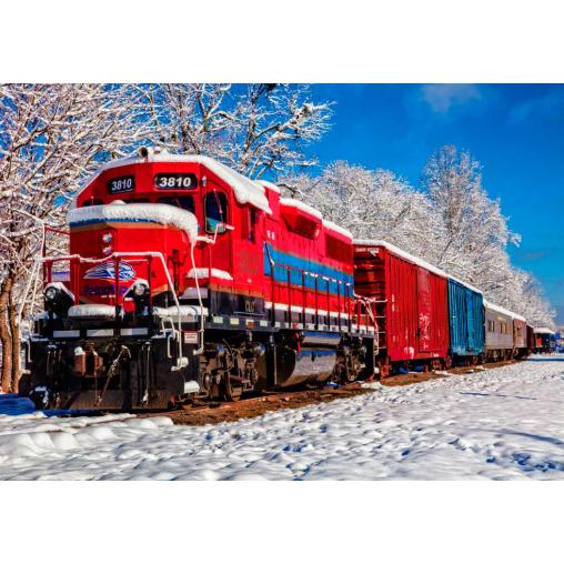 Puzzle Bluebird Tren Rojo en la Nieve de 1500 Piezas