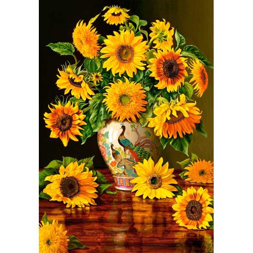 Puzzle Castorland Girasoles en Florero Pavo Real de 1000 Piezas