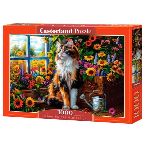 Puzzle Castorland Meditación del Gato entre Flores de 1000 Pieza