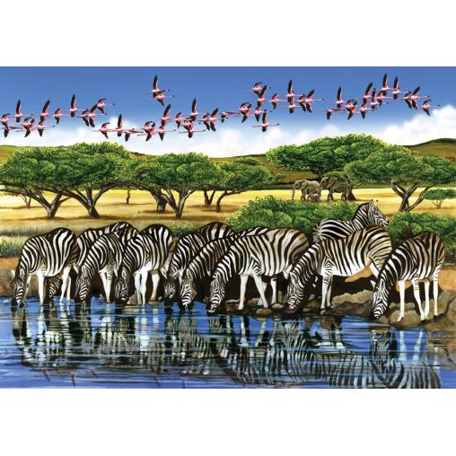 Cobble Hill Zèbres et flamants roses Puzzle 500 pièces