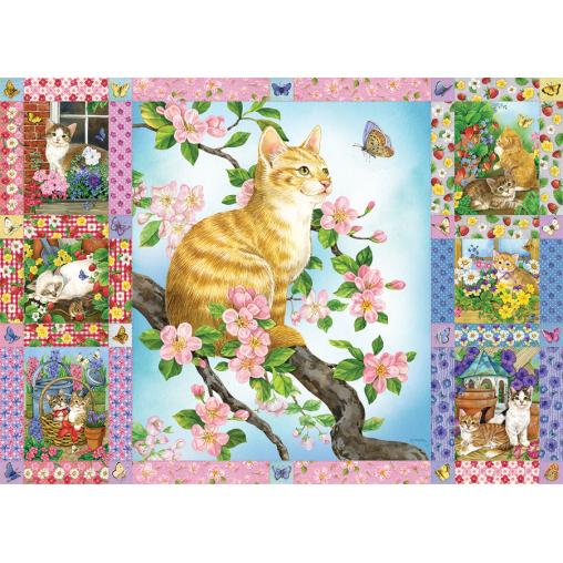 Puzzle Cobble Hill Colcha de Gatitos y Flores de 1000 Piezas