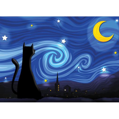 Puzzle Cobble Hill El Gato en la Noche Estrellada XXL de 500 Pz