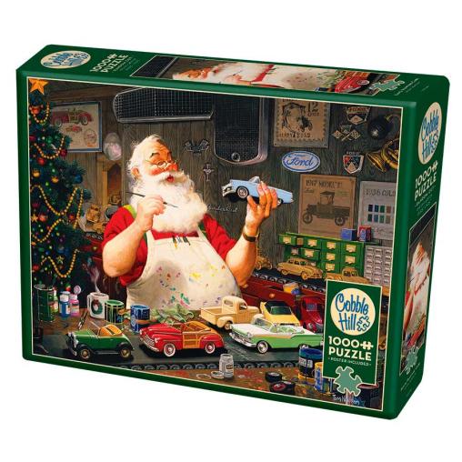 Puzzle Cobble Hill Papa Noel Pintando Coches de 1000 Piezas