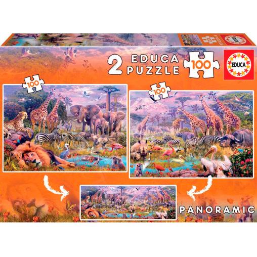 Puzzle Educa Animales Salvajes 2 x 100 Piezas