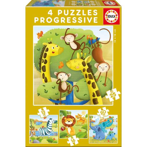 Puzzle Educa Animales Salvajes Progresivos 12+16+20+25 Pzs