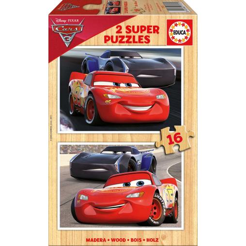 Puzzle Educa Cars 3 de 2 x 16 Piezas Madera