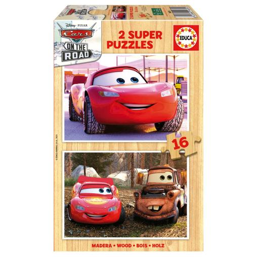 Puzzle Educa Cars On The Road de 2 x 16 Piezas Madera