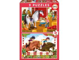 Puzzle Educa Cuidando Caballos de 2 x 48 Piezas