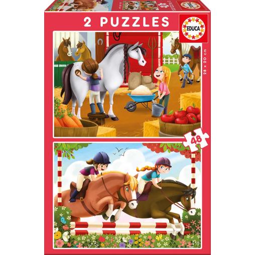 Puzzle Educa Cuidando Caballos de 2 x 48 Piezas