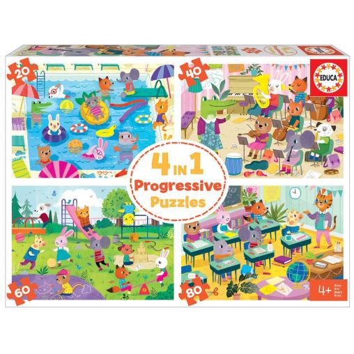 Puzzle Educa Día en la Escuela Multi Progresivo 20+40+60+80 pzs