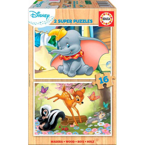 Puzzle Educa Disney Animals de 2 x 16 Piezas Madera