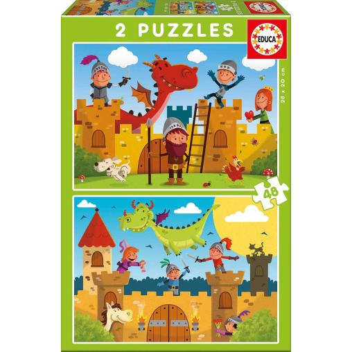 Puzzle Educa Dragones y Caballeros de 2 x 48 Piezas