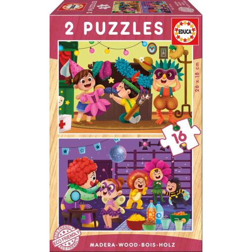 Puzzle Educa Fiesta de Disfraces de 2 x 16 Piezas Madera