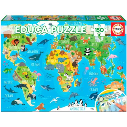 Puzzle Educa Mapamundi Animales de 150 Piezas