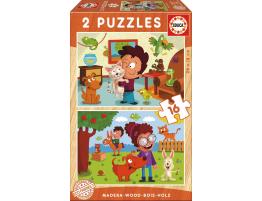 Puzzle Educa Mascotas de 2 x 16 Piezas Madera