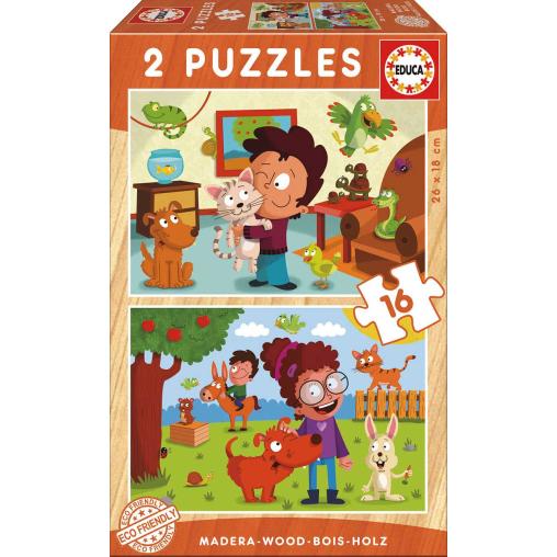 Puzzle Educa Mascotas de 2 x 16 Piezas Madera