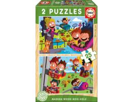 Puzzle Educa Parque de Atracciones de 2 x 25 Piezas Madera