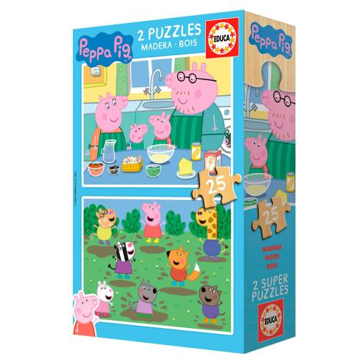 Puzzle Educa Peppa Pig de 2 x 25 Piezas Madera