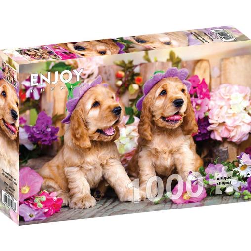 Puzzle Enjoy Cachorros Spaniel con Sombreros Floridos de 1000 P