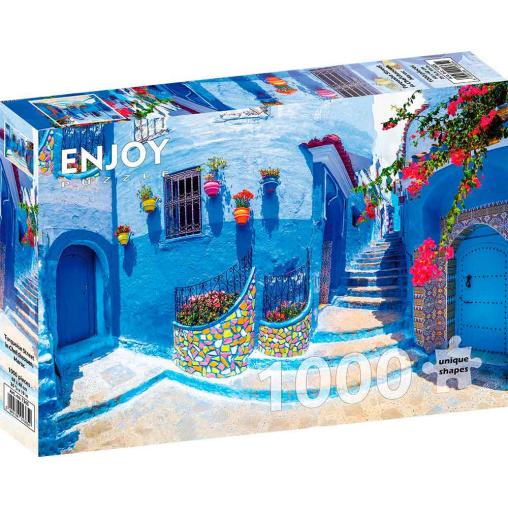 Puzzle Enjoy Calle Turquesa en Chefchaouen, Marruecos de 1000 P