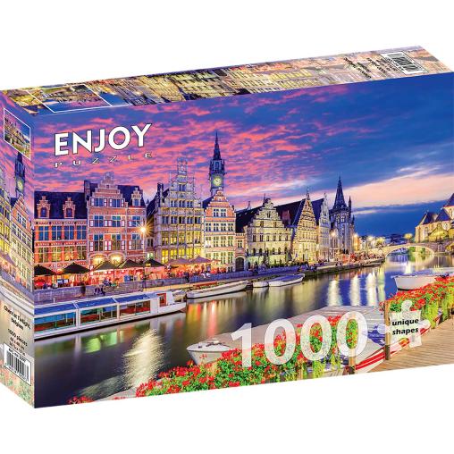 Puzzle Enjoy Gante en el Crepúsculo, Bélgica de 1000 Piezas