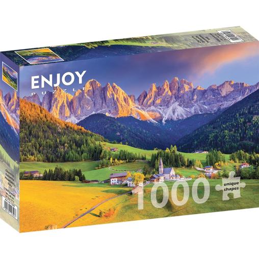 Puzzle Enjoy Iglesia en las Montañas Dolomitas de 1000 Pzs