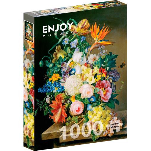 Puzzle Enjoy Jarrón con Flores y Uvas de 1000 Piezas