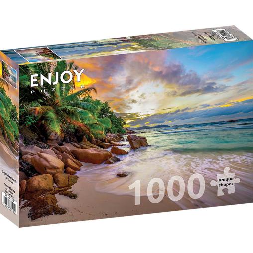 Puzzle Enjoy Playa de Seychelles al Atardecer de 1000 Piezas