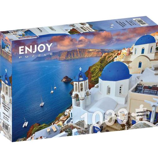 Puzzle Enjoy Vista de Santorini con Barcos de 1000 Pzs