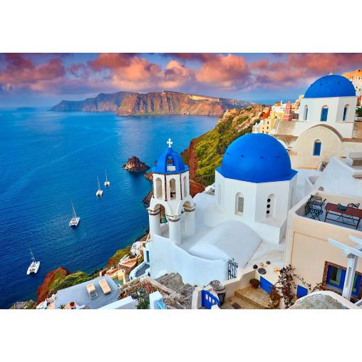 Puzzle Enjoy Vista de Santorini con Barcos de 1000 Pzs