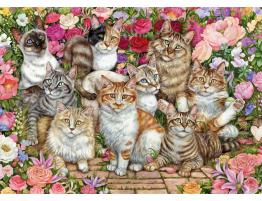 Puzzle Falcon Gatos en las Flores de 1000 Piezas