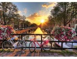 Puzzle Vélos dorés sur les canaux d&#39;Amsterdam 1000 pièces