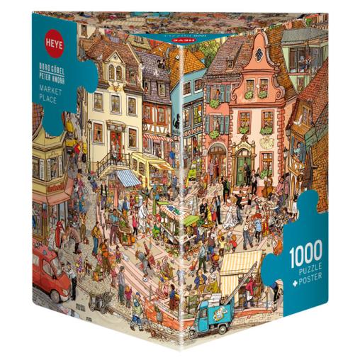 Puzzle Heye Plaza del Mercado, Caja Triangular de 1000 Piezas