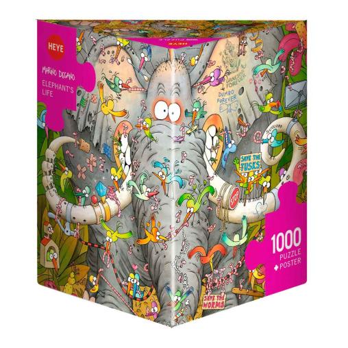 Puzzle Heye Vida de Elefante, Caja Triangular de 1000 Pzs