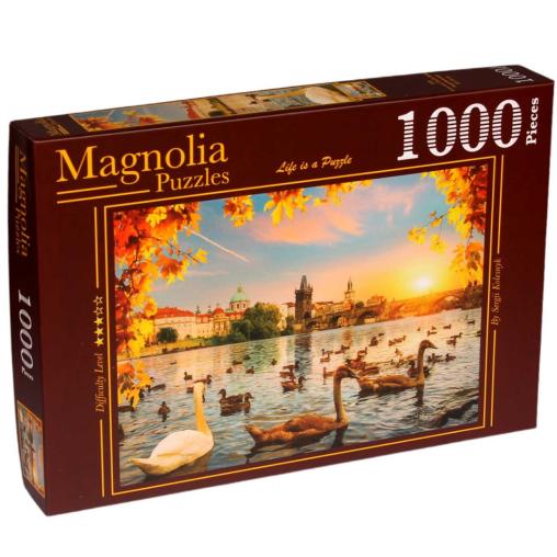 Puzzle Magnolia Cisnes en Puente de Carlos de 1000 Piezas