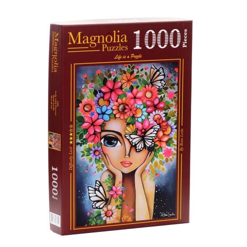 Puzzle Magnolia Dama con Flores de 1000 Piezas