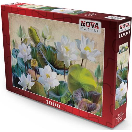 Puzzle Nova Flores Blancas de Loto de 1000 Piezas