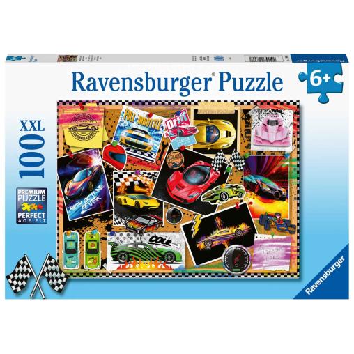 Puzzle Ravensburger Carteles de Carreras de Coches XXL de 100 P