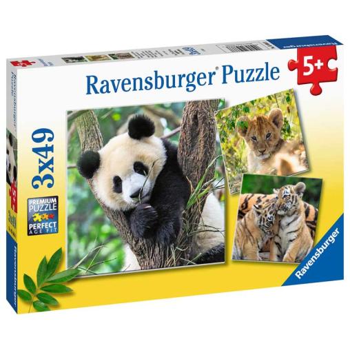 Puzzle Ravensburger Panda, Tigre y León de 3x49 Piezas