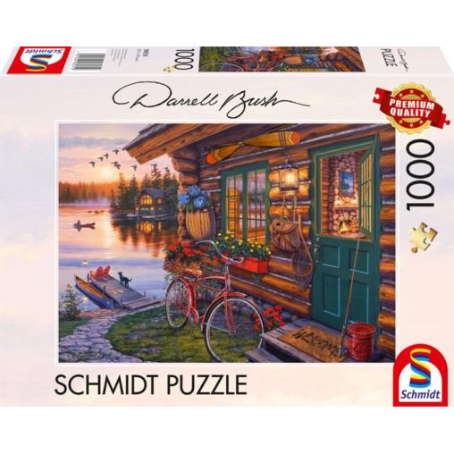 Puzzle Schmidt Cabaña junto al Lago con Bicicleta de 1000 Piezas