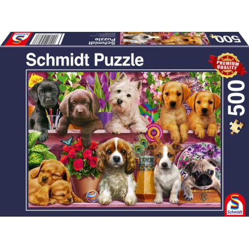 Puzzle Schmidt Cachorros en el Estante de 500 Piezas