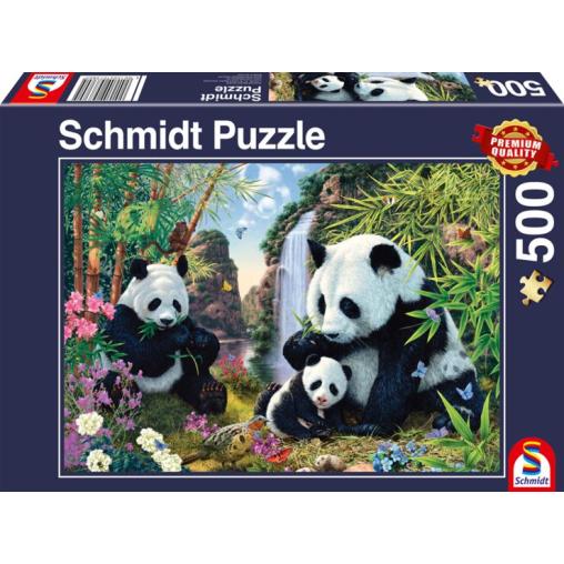 Puzzle Schmidt Familia Panda en la Cascada de 500 Piezas