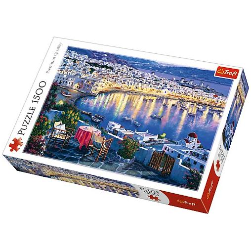 Puzzle Trefl Mikonos al Atardecer, Grecia de 1500 Piezas